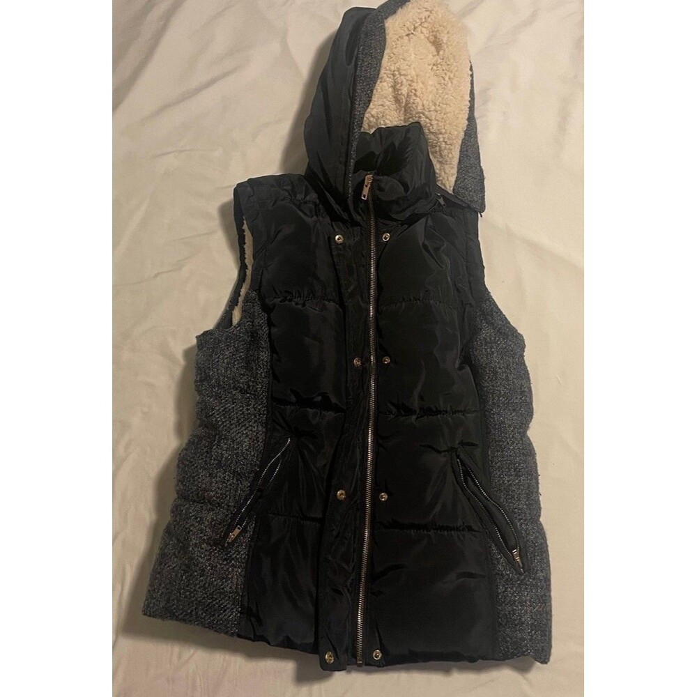 Ci Sono Women’s Hooded Lined Puffer Jacket Coat Zip/Button Black/Gray Size M